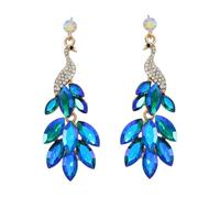 fdsmall franges femmes boucles d'oreilles Peacock boucles d'oreilles cristal autrichien bohème cascade de perles franges pendentif boucles d'oreilles (Blue 02)