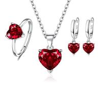 fdsmall Jeu de bijoux pour femmes Glamour Teardrop Cubique Zirconia Pendentif Collier Boucles d'oreilles de cercle Jeux de bague ouverte de tennis Bijoux Cadeaux de mariage (Red)