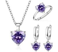 fdsmall Jeu de bijoux pour femmes Glamour Teardrop Cubique Zirconia Pendentif Collier Boucles d'oreilles de cercle Jeux de bague ouverte de tennis Bijoux Cadeaux de mariage (Purple)