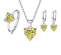 fdsmall Jeu de bijoux pour femmes Glamour Teardrop Cubique Zirconia Pendentif Collier Boucles d'oreilles de cercle Jeux de bague ouverte de tennis Bijoux Cadeaux de mariage (Yellow)