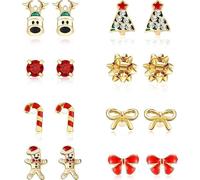 fdsmall Lot de 8 paires de boucles d'oreilles de Noël - Boucles d'oreilles de vacances - Hypoallergéniques - Bonhomme de neige - Claus - Arbre de Noël - Flocon de neige - Renne - Boucles d'oreilles de