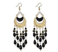 fdsmall Pendants bohèmes pour les femmes avec perles bornilla ethnique rétro boho pendant accroche tissu crochet accroche lampe d'araignée tribale exagéré bijoux de capture de rêves (02 Black)