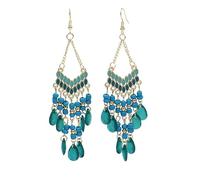 fdsmall Pendants bohèmes pour les femmes avec perles bornilla ethnique rétro boho pendant accroche tissu crochet accroche lampe d'araignée tribale exagéré bijoux de capture de rêves (01 Blue)