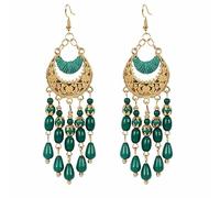 fdsmall Pendants bohèmes pour les femmes avec perles bornilla ethnique rétro boho pendant accroche tissu crochet accroche lampe d'araignée tribale exagéré bijoux de capture de rêves (02 Green)