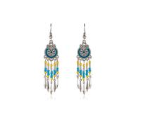 fdsmall Pendants bohèmes pour les femmes avec perles bornilla ethnique rétro boho pendant accroche tissu crochet accroche lampe d'araignée tribale exagéré bijoux de capture de rêves (03 Blue)