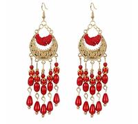 fdsmall Pendants bohèmes pour les femmes avec perles bornilla ethnique rétro boho pendant accroche tissu crochet accroche lampe d'araignée tribale exagéré bijoux de capture de rêves (02 Red)