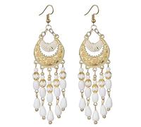 fdsmall Pendants bohèmes pour les femmes avec perles bornilla ethnique rétro boho pendant accroche tissu crochet accroche lampe d'araignée tribale exagéré bijoux de capture de rêves (02 White)