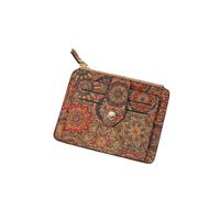 fdsmall Petit portefeuille fin en liège pour femme, style ethnique vintage, blocage pour cartes de crédit, poche à fermeture éclair, fenêtre pour carte d'identité, Hexagon, 4.7''L x 0.39" W x 3.54" H
