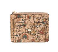 fdsmall Portefeuille Femme en Liège Miniature - Design Fleuri, Double Pli Compact - Fenêtre d'Identité et Poche à Pièces Fermeture Éclair (05)