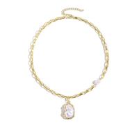 fdsmall Unregelmäßige barocke Perlen Choker Halsketten, 14K vergoldet Dainty Perlen Anhänger Kette Halsketten, Vintage handgefertigte Perlen Schmuck für Hochzeit Braut tägliche Party Geschenke (15)