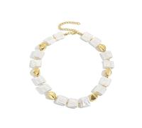 fdsmall Unregelmäßige barocke Perlen Choker Halsketten, 14K vergoldet Dainty Perlen Anhänger Kette Halsketten, Vintage handgefertigte Perlen Schmuck für Hochzeit Braut tägliche Party Geschenke (06)