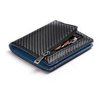 fdsmall Wallets for Men, RFID Blocking Leather Wallet with Zippered Coin Pocket, 10 Card Slots & Quick Access ID Window, Carbon Fiber Leather Card Holder Hold up to 11 Cards (Blue)