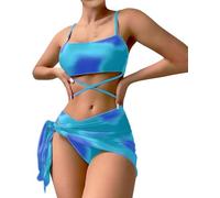 fdsmall Women's Bikini Set Low Waist Swimwear 3-Piece Bikini Swimsuit Tie Dye High-Cut Bikini Swimming Trunks Beach Wear (FR/ES, Alpha/Lettres, Moyen, Taille Normale, Taille Normale, Deep Blue)