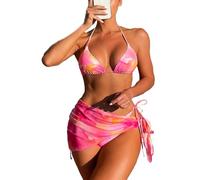 fdsmall Women's Bikini Set Low Waist Swimwear 3-Piece Bikini Swimsuit Tie Dye High-Cut Bikini Swimming Trunks Beach Wear (FR/ES, Alpha/Lettres, Grand, Taille Normale, Taille Normale, Orange 02)