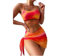 fdsmall Women's Bikini Set Low Waist Swimwear 3-Piece Bikini Swimsuit Tie Dye High-Cut Bikini Swimming Trunks Beach Wear (FR/ES, Alpha/Lettres, Grand, Taille Normale, Taille Normale, Orange)