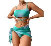 fdsmall Women's Bikini Set Low Waist Swimwear 3-Piece Swimsuit Tie Dye High-Cut Swimming Trunks Beach Wear (FR/ES, Alpha/Lettres, TG, Taille Normale, Blue)