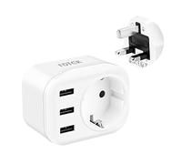 FDTEK 4 en 1 Adaptateur de Voyage Prise Anglaise UK avec 3 USB-A 2.4A, Adaptateur Prise Type G, Multifonction Prise pour UK, L'Irlande, Singapour, Dubai, Malaisie, Écosse