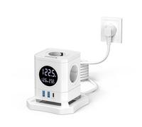FDTEK Cube Multiprise avec LED Écran, Consommation Électrique Surveillance, Multiprise USB Bloc avec 4 Prises (4000W/16A) et 3 USB, Bloc Multiprise avec Interrupteur pour Domicile, Bureau