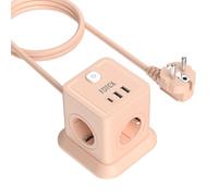 FDTEK Rose Multiprise Cube 4 Prises avec 2 USB-A et 1-USB-C, 7-en-1 Bloc Multiprise avec Interrupteur (2500W/10A), Powercube avec Rallonge de 1,8 Mètres pour Maison, Cuisine, Bureau