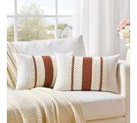 FDTERN Lot de 2 housses de coussin bohème, 30 x 50 cm, en lin, décoratives, pour canapé, chambre à coucher, salon, rouge rouille