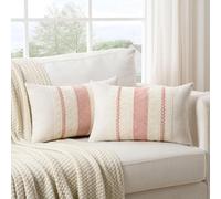 FDTERN Lot de 2 housses de coussin bohème, 30 x 50 cm, en lin, décoratives, pour canapé, chambre à coucher, salon - Rose