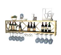 FDTMGW Étagère à vins à vin Flottant avec Porte-Verre à vin Suspendu Affichage de Bouteille d'alcool et Rangement pour Le Bar ou la Salle à Manger Armoire à Alcool Mural en Finition en Or élégant