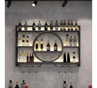 FDTMGW Pontage à vin Mural à 3 Niveaux avec Porte-Verre en Verre étagères flottantes pour la Cuisine et la Salle à Manger Suspendue en Fer à Nombril (Noire 120x15x80cm)