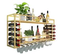 FDTMGW Pontage à vin Mural en métal Industriel avec Porte-Verre en Verre de Grande capacité Stockage pour Les Bouteilles de vin et Les Verres Noirs (31,5 × 21,6 × 10 Pouces)