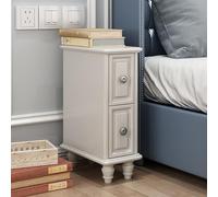 FDTMGW Table de Chevet Étroite avec 2 Tiroirs, Rangement Anti-Poussière, Chêne Poli Blanc, 15cm/6in