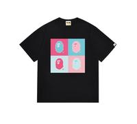 FDTURES 24ss Couples Chic Casual BAP Monkey Head Petit Singe Camouflage Col Rond Pull Ample T - Shirt À Manches Courtes-color1||L