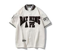 FDTURES Couple Élégant Casual Top 24ssbap Alphabet Motif Premium Craft Importé De l'Allemagne Velours Brodé Baseball Shirt T - Shirt À Manches Courtes-color2||XL