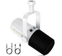 FDUCE SL40 Microphone Dynamique pour podcasting,Jeux,Diffusion et Enregistrement en Direct,Sortie Casque intégrée,Bouton muet,Sortie USB/XLR,Technologie d'isolation vocale (Blanc)