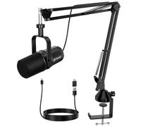 FDUCE SL40+ Microphone Podcast Dynamique, kit de Microphone USB/XLR pour podcasting, Jeux et Streaming, Micro Dynamique sur Pied de Perche, Sortie Casque intégrée, Bouton muet, Bouton de Gain