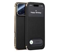 FDUJINH Coque pour Iphone 17 Pro Max/17 Pro/17, Luxe Housse en Cuir Véritable Afficher Fenêtre Clapet Étui Protectrice,Noir,17