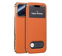 FDUJINH Coque pour Iphone 17 Pro Max/17 Pro/17, Luxe Housse en Cuir Véritable Afficher Fenêtre Clapet Étui Protectrice,Orange,17 Pro