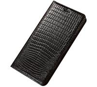 FDUJINH Coque pour Xiaomi 17 Ultra/17 Pro Max/17 Pro/17, Cuir Véritable Luxe Housse À Rabat Portefeuille Béquille Texture De Lézard Etui,Noir,17 Pro
