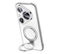 FDUJINH Etui Magnétique pour Huawei Pura 80 Ultra/80 Pro +/80 Pro/80, Anneau Rotatif Béquille Coque Arrière Protection D'objectif Antichoc Placage Housse,Blanc,80 Pro