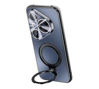 FDUJINH Etui Magnétique pour Huawei Pura 80 Ultra/80 Pro +/80 Pro/80, Anneau Rotatif Béquille Coque Arrière Protection D'objectif Antichoc Placage Housse,Noir,80 Ultra