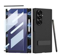 FDUJINH Housse Cuir pour Samsung Galaxy Z Trifold, Protection Écran Mince Béquille Rotatif Étui Charnière Antichoc Protecteur Fibre De Carbone Texture Coque,Noir,Trifold