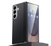 FDUJINH Housse pour Samsung Galaxy Z Fold 7, Cuir Coque Magnétique Protège La Lentille Anti-Rayures Charnière Mince Fibre Carbone Texture Étui,Noir,Fold 7