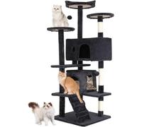 FDW Arbre à Chat Hauteur 178 cm Tour de Jeux pour Chat avec 2 Niches 3 Plateformes 2 Boules en Sisal Arbre à Grimper Multi-Niveaux Idéal pour 3-4 Chats Gris Foncé