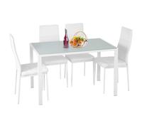 FDW Ensemble table de salle à manger en verre pour petits espaces, table de cuisine et chaises pour 4 tables avec chaises, meubles de maison rectangulaires modernes (verre blanc)