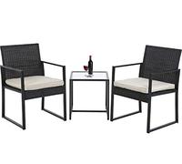 FDW Meubles de patio d'extérieur Table basse pour cour 3 pièces en osier moderne Bistrot Conversation Set Noir