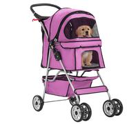 FDW Poussette de voyage pliable à 4 roues avec porte-gobelet et doublure amovible pour chiens et chats de petite et moyenne taille, rose