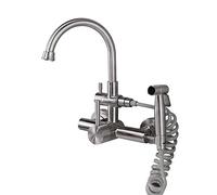 FDYZCIYI Robinet de Cuisine Robinet Mural dissimulé Type 304 en Acier Inoxydable Robinet d'évier Chaud et Froid pulvérisation mitigeur buanderie Piscine Cuisine Rotation Universelle