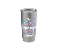 Fe Esperanza Amor Papillon Chrétien Espagnol Foi Español Gobelet isotherme en acier inoxydable double paroi