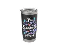 Fe Esperanza Amor Papillon Chrétien Espagnol Foi Español Gobelet isotherme en acier inoxydable double paroi