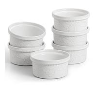 FE Lot de 6 ramequins à soufflé en céramique pour crème brûlée en relief Blanc 240 ml