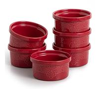 FE Lot de 6 ramequins à soufflé en céramique pour crème brûlée en relief Rouge 240 ml
