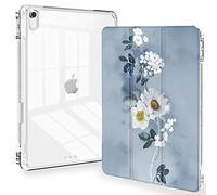 Feams Étui pour iPad 10e génération 10,9 po 2022, Fin et léger à Trois Volets avec Porte-Crayon, Mise en Veille/réveil Automatique, Coque Transparente, Motif Floral Bleu